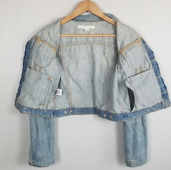 Polo Jeans Co Ralph Lauren Y2K Distressed Cropped Blue Denim Trucker Jacket Sz M - Picture 7 of 12